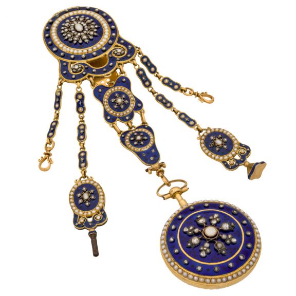 Swiss gold, enamel, diamond and pearl set pocket watch Circa 1800