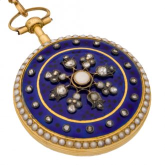 Swiss gold, enamel, diamond and pearl set pocket watch Circa 1800