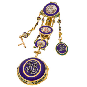 English gold châtelaine watch with diamond monogram Circa 1790