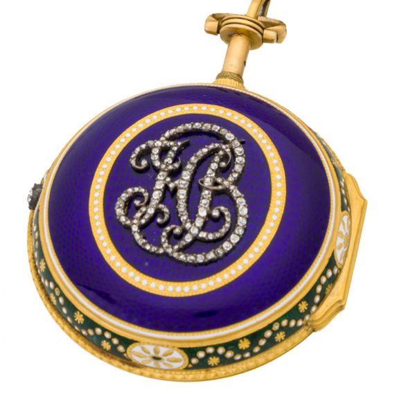 English gold châtelaine watch with diamond monogram Circa 1790 English gold châtelaine watch with diamond monogram Circa 1790