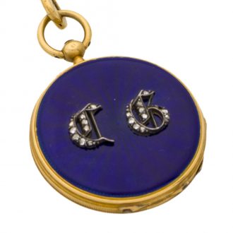 French gold châtelaine watch with diamond monogram Circa 1860