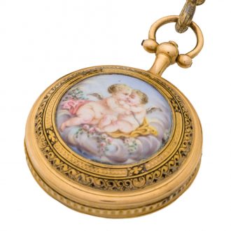 Swiss gold pocket watch with matching châtelaine Circa 1790