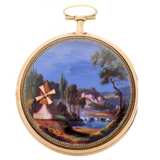 Fine Swiss 18K gold with diamonds set automaton watch Circa 1870