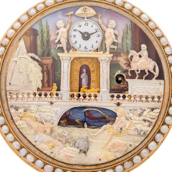 Swiss gold quarter repeating automaton watch Circa 1790 Swiss gold quarter repeating automaton watch Circa 1790