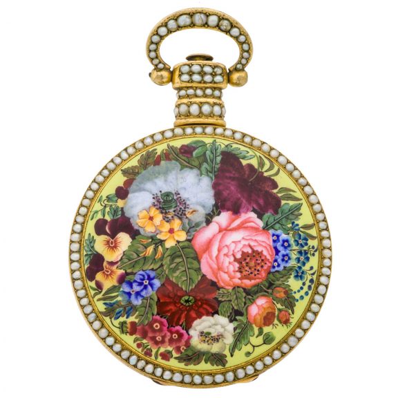 Unusual French gilt brass and pearl pocket watch Circa 1880