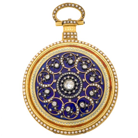 Swiss gold, enamel, pearl and diamond set pocket watch Circa 1800
