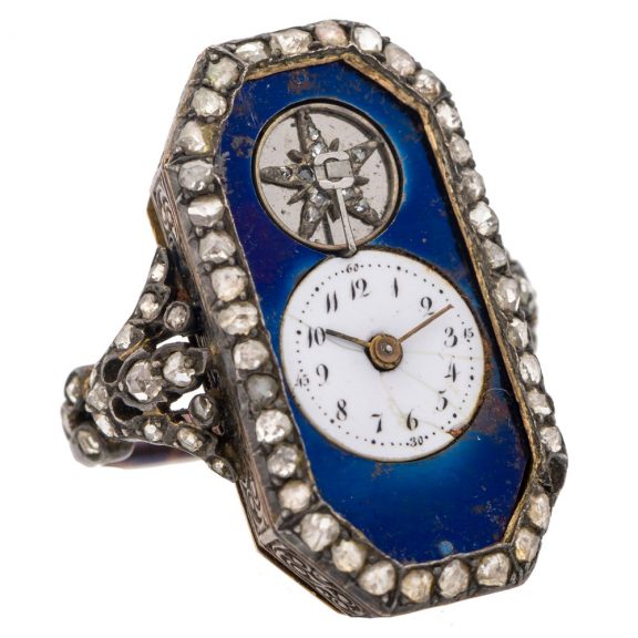 Swiss 18 carat rose gold and diamond ring watch Circa 1810