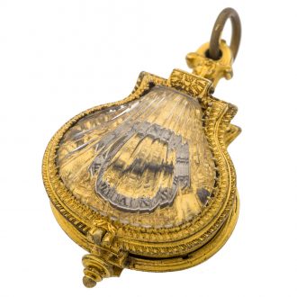 Swiss gilt brass scallop shell form pendant watch Circa 1880