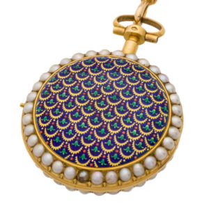 Swiss 18 carat gold, enamel, pearl pocket watch Circa 1780