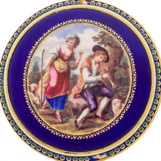 Swiss gold watch with polychrome enamel painted scene Circa 1800