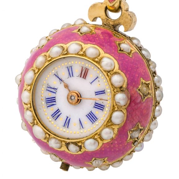 Swiss gold and enamel Boule de Genève pendant watch Circa 1900 Swiss gold and enamel Boule de Genève pendant watch Circa 1900