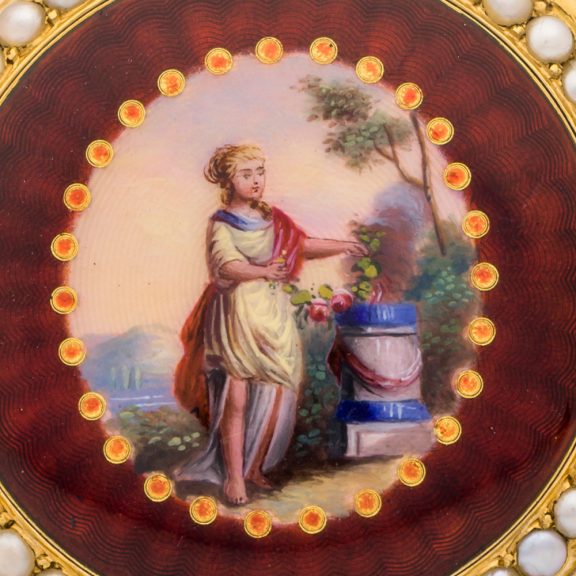 Attractive French gold, enamel and pearl pendant watch Circa 1890 Attractive French gold, enamel and pearl pendant watch Circa 1890