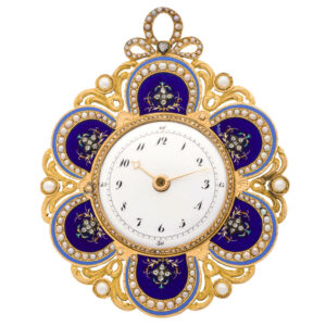 Swiss gold, enamel and pearl set flower shaped watch Circa 1800