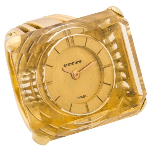 Swiss 18K yellow gold and citrine glass lady's ring watch Circa 1950