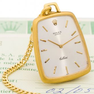 Swiss 18K gold tonneau shaped keyless lever pendant watch Circa 1978