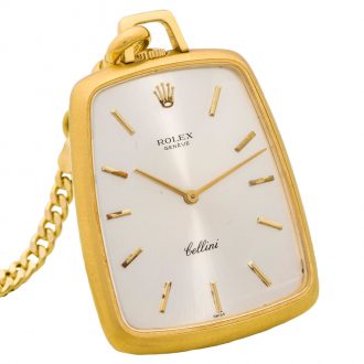 Swiss 18K gold tonneau shaped keyless lever pendant watch Circa 1978