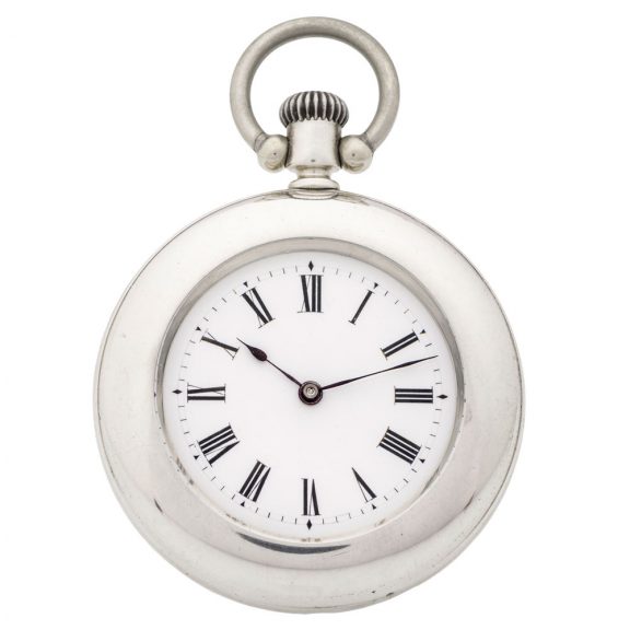 Swiss sterling silver open faced keyless pocket watch Circa 1876