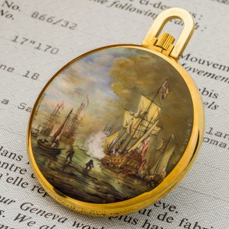 Exceptional Swiss gold and enamel dress watch with miniature Circa 1974