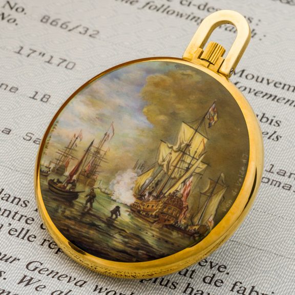 Exceptional Swiss gold and enamel dress watch with miniature Circa 1974