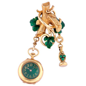 Elegant French gold and diamond set enamel pendant watch Circa 1900