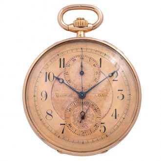 French 18K gold open faced lever chronograph Circa 1915