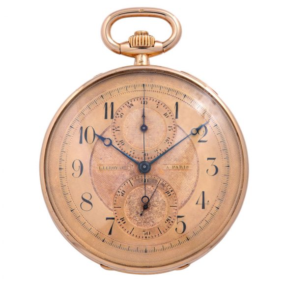 French 18K gold open faced lever chronograph Circa 1915