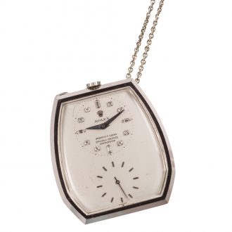 Swiss 18K white gold hexagonal dress watch with chain Circa 1930