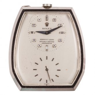 Swiss 18K white gold hexagonal dress watch with chain Circa 1930