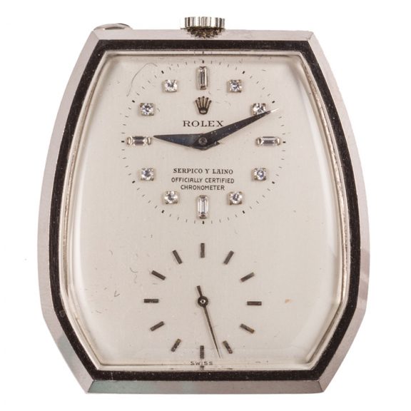 Swiss 18K white gold hexagonal dress watch with chain Circa 1930