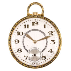 Swiss 18K gold engraved Art Deco pocket watch Circa 1920