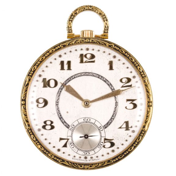 Swiss 18K gold engraved Art Deco pocket watch Circa 1920