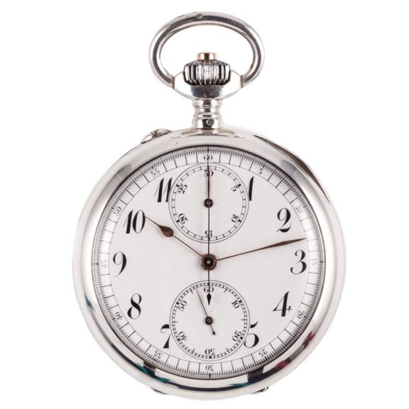 Fine French silver chronograph keyless pocket watch Circa 1907