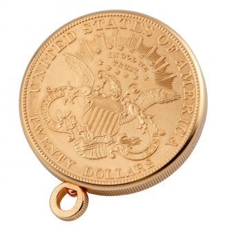 Swiss gold watch in US 20 Dollar liberty coin of 1904 Circa 1980