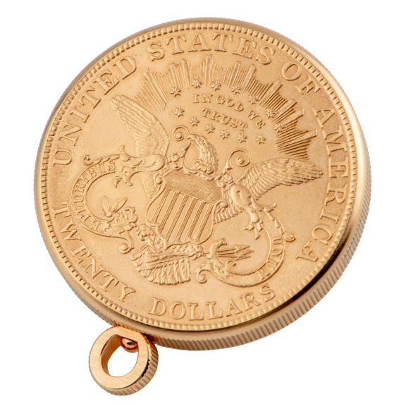 Swiss gold watch in US 20 Dollar liberty coin of 1904 Circa 1980 Swiss gold watch in US 20 Dollar liberty coin of 1904 Circa 1980