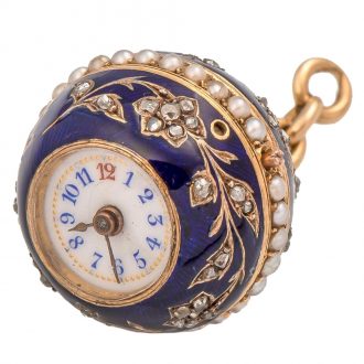 Swiss gold and enamel miniature ball shaped pendant watch Circa 1900