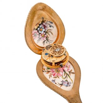 Austrian gilt and enamel mandolin form verge watch Circa 1870
