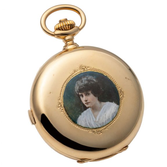Swiss gold watch with enamel portrait of a lady Circa 1910
