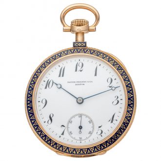 Swiss gold and blue enamel decorated pocket watch Circa 1900