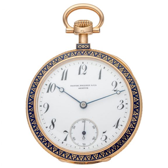 Swiss gold and blue enamel decorated pocket watch Circa 1900