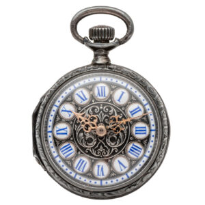 Swiss blackened silver keyless pocket watch Circa 1890