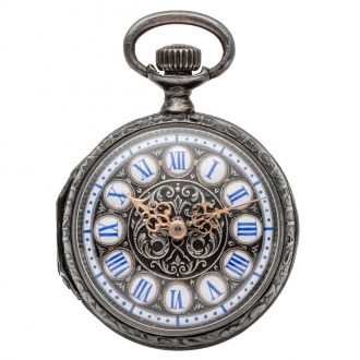 Swiss blackened silver keyless pocket watch Circa 1890