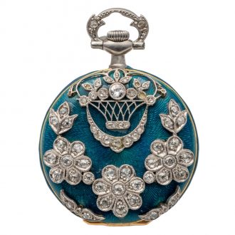 Elegant Swiss gold, enamel and diamond lady's watch Circa 1910