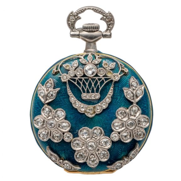 Elegant Swiss gold, enamel and diamond lady's watch Circa 1910