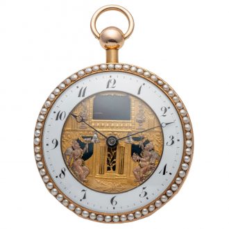 Swiss gold quarter repeating automaton watch Circa 1820
