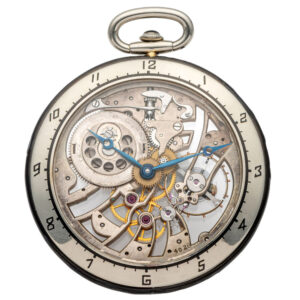 Exceptional Swiss white gold skeletonized pocket watch Circa 1926