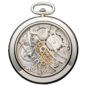 Exceptional Swiss white gold skeletonized pocket watch Circa 1926