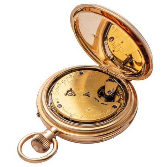 English gold repeater with 34 hour power reserve Circa 1881 English gold repeater with 34 hour power reserve Circa 1881