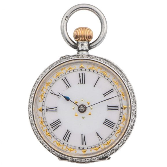 Decorative Swiss silver engraved pendant watch Circa 1895