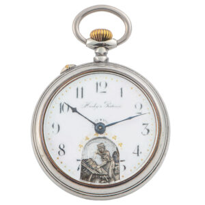 Swiss chrome metal automaton pocket watch Circa 1905