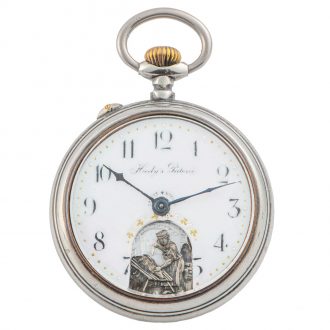 Swiss chrome metal automaton pocket watch Circa 1905